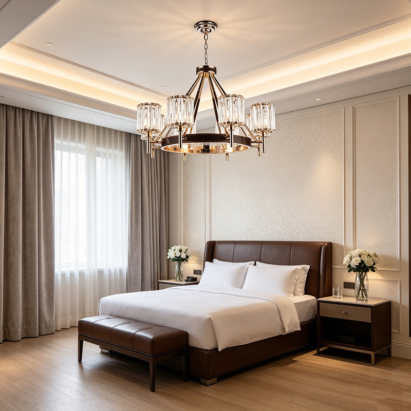 Polished Metal & Leather-Wrapped Crystal Chandelier Collection - Image 4