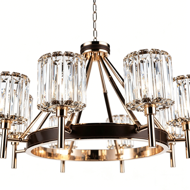Polished Metal & Leather-Wrapped Crystal Chandelier Collection - Image 5
