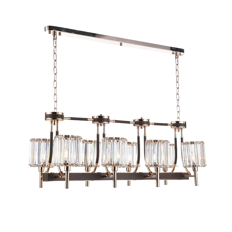 Polished Metal & Leather-Wrapped Crystal Chandelier Collection - Image 9