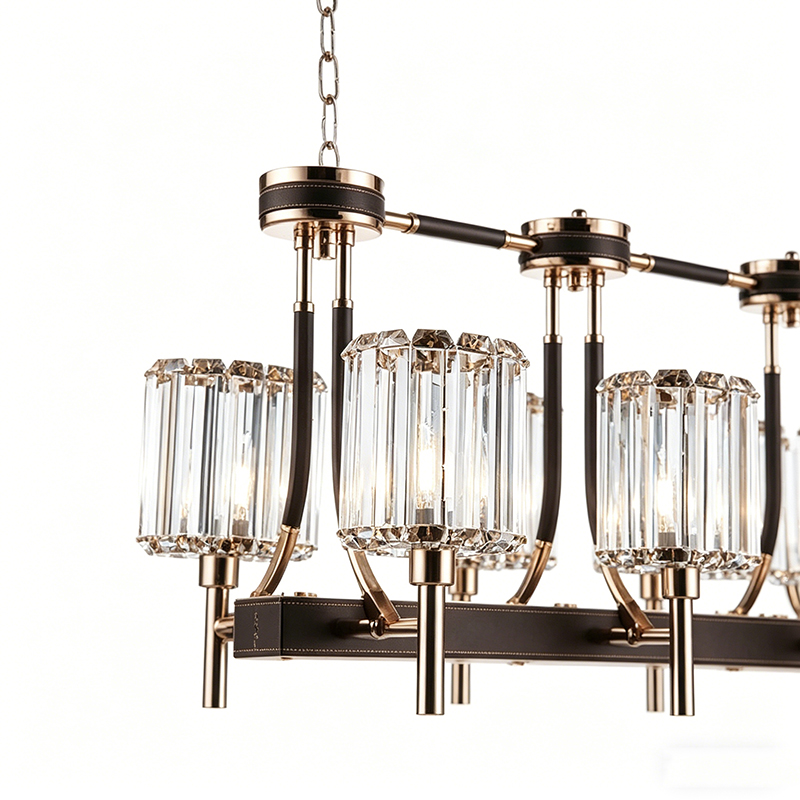 Polished Metal & Leather-Wrapped Crystal Chandelier Collection - Image 8