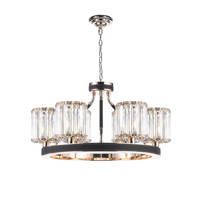 Polished Metal & Leather-Wrapped Crystal Chandelier Collection - Image 12