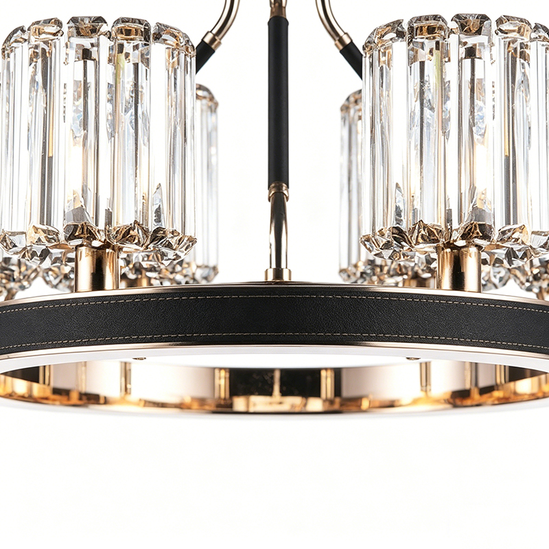 Polished Metal & Leather-Wrapped Crystal Chandelier Collection - Image 11