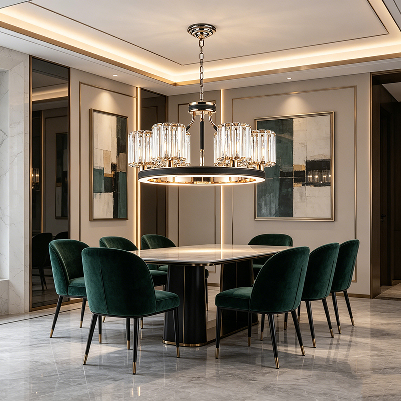 Polished Metal & Leather-Wrapped Crystal Chandelier Collection - Image 10