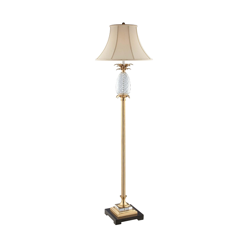 Traditional Brass Floor Lamp With Crystal Glass & Fabric Shade - Image 4