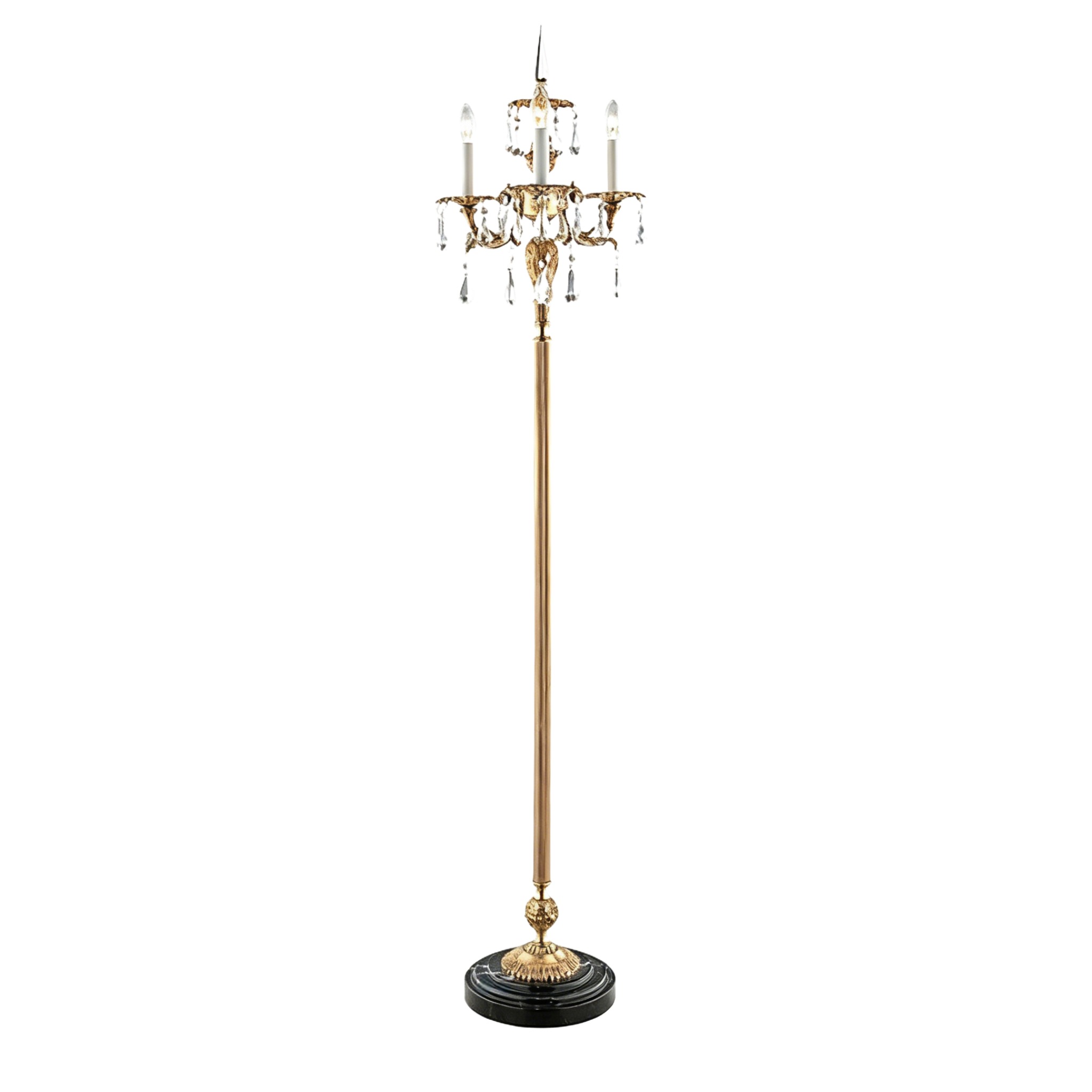 French Style Brass Crystal Candelabra Floor Lamp With Marble Base - Image 4