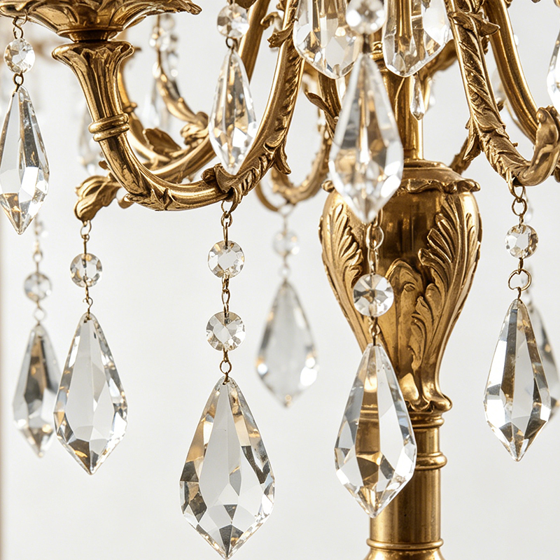 French Style Brass Crystal Candelabra Floor Lamp With Marble Base - Image 3