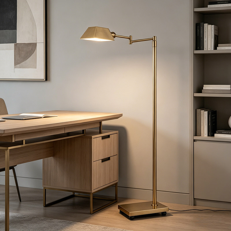 Vintage Brass Adjustable Task Floor Lamp Trio