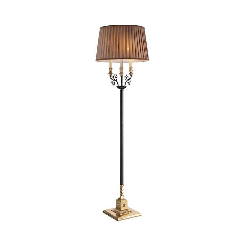 Two-Tone Brass & Black Floor Lamp With Pleated Fabric Shade - Image 3