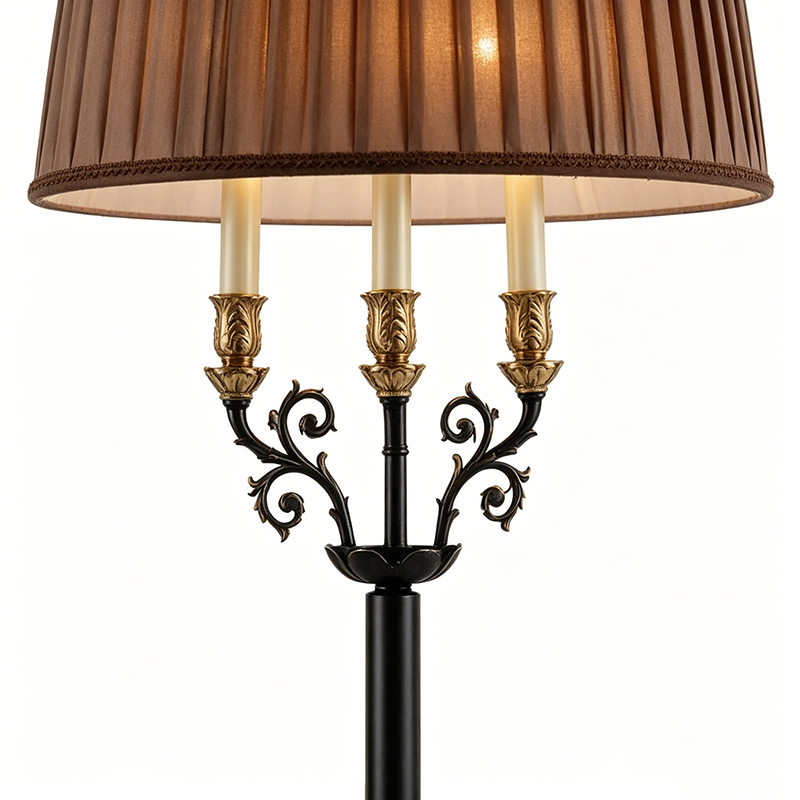 Two-Tone Brass & Black Floor Lamp With Pleated Fabric Shade - Image 2