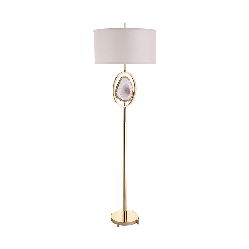 Agate Inset Brass Floor Lamp With Fabric Shade - Image 3