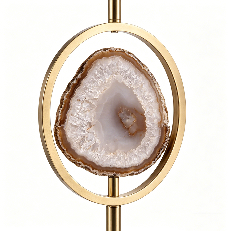 Agate Inset Brass Floor Lamp With Fabric Shade - Image 2