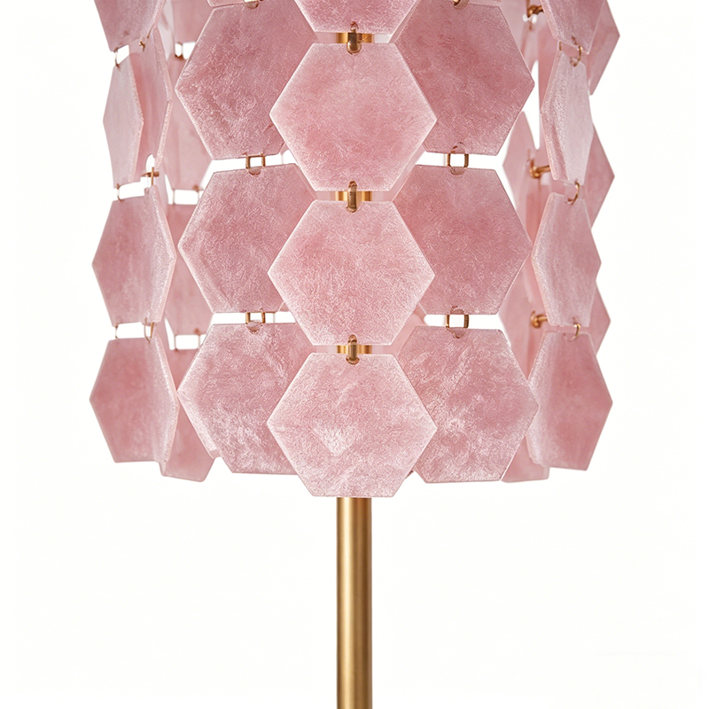 Geometric Rose Quartz & Brass Floor Lamp - Image 3