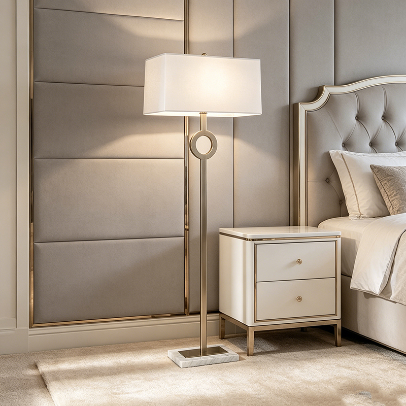 Minimalist Geometric Metal & Marble Floor Lamp Set