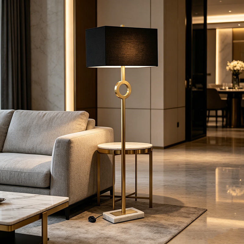 Minimalist Geometric Metal & Marble Floor Lamp Set - Image 5