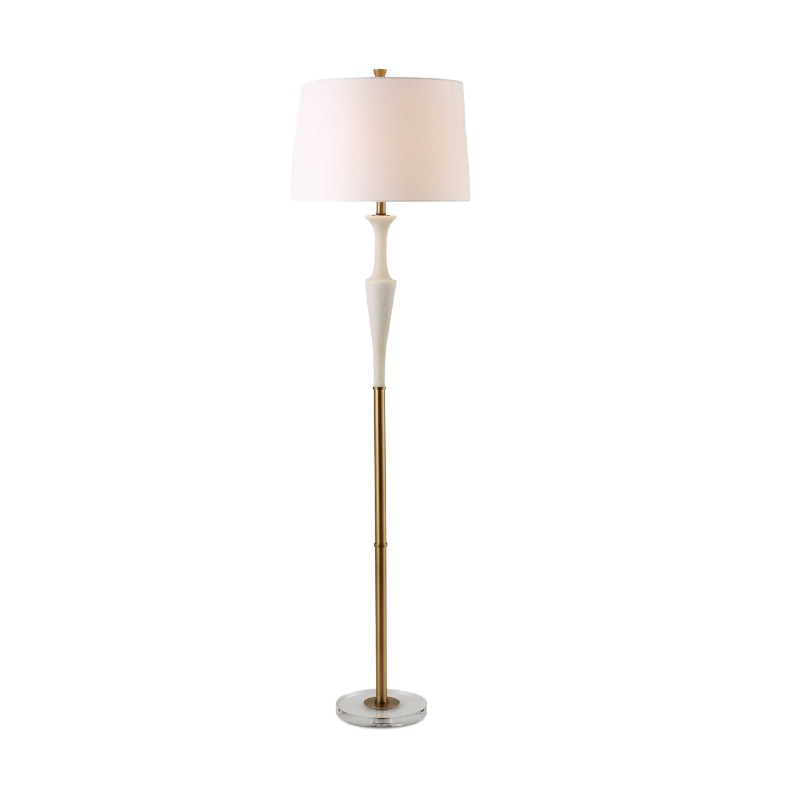 Modern Minimalist Floor Lamp With Marble, Crystal Base & Fabric Shade - Image 3