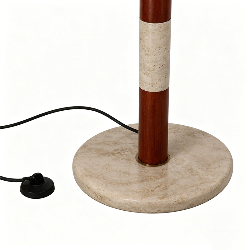 Striped Wood & Travertine Floor Lamp With Fabric Shade - Image 3