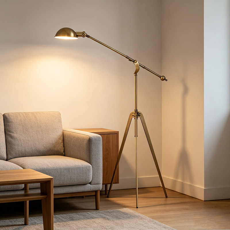 Vintage Brass Adjustable Task Floor Lamp Trio - Image 5