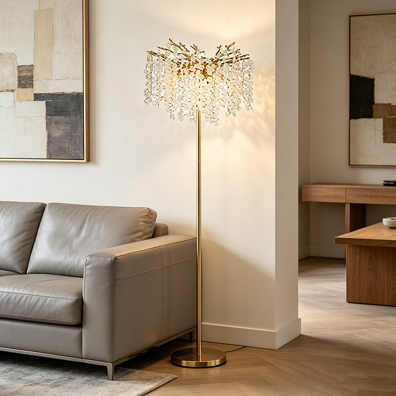 Golden Tree-Shaped Crystal Floor Lamp Set