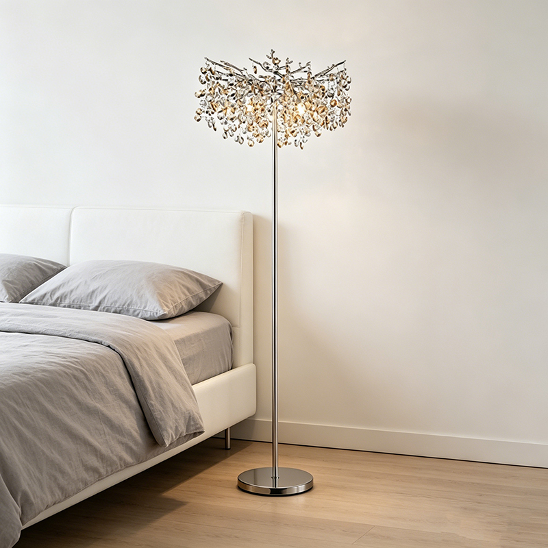 Chrome Tree-Branch Crystal Floor Lamp