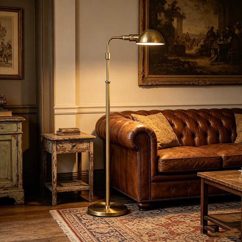 Vintage Adjustable Brass Pharmacy Floor Lamp