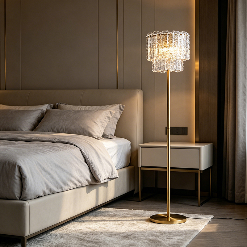 Tiered Textured Glass & Brass Floor Lamp