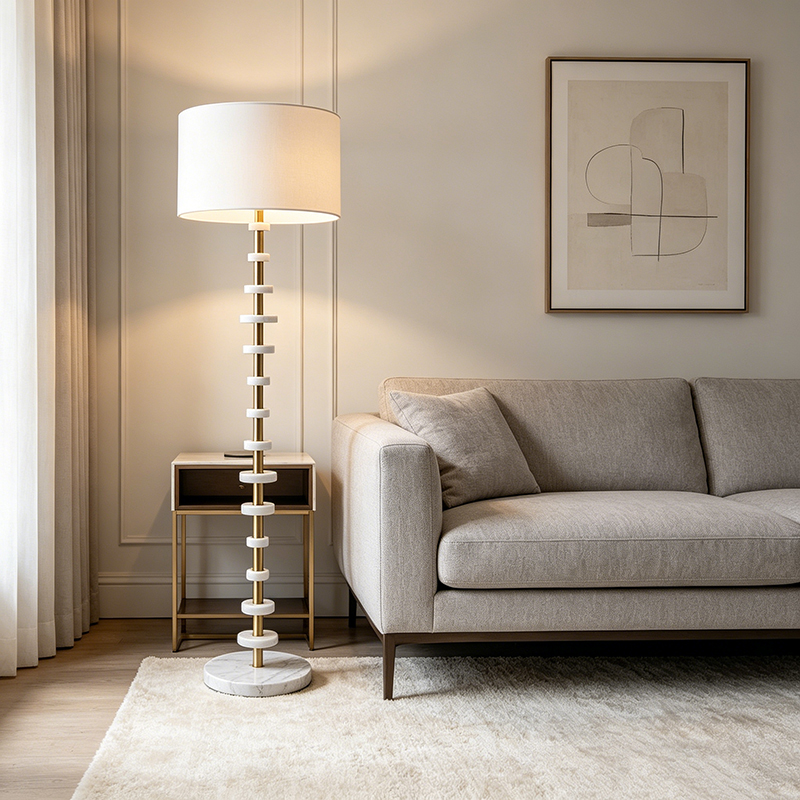 Tiered Marble & Metal Modern Floor Lamp