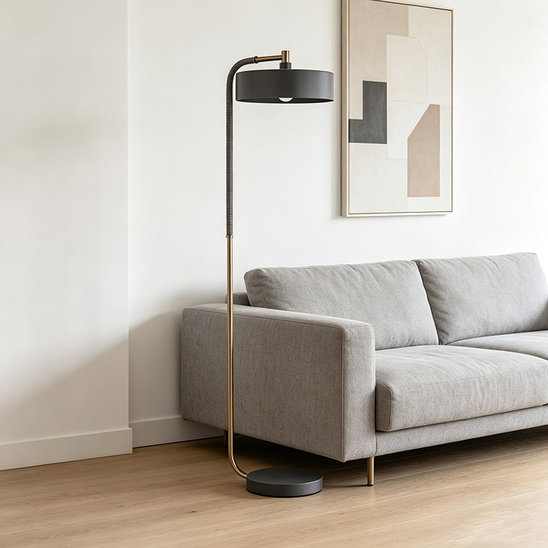 Modern Leather-Wrapped Task Floor Lamp - Image 2