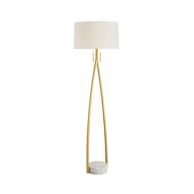 A-Frame Metal & Marble Floor Lamp With Fabric Shade - Image 3