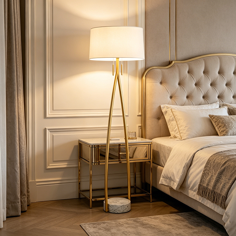 A-Frame Metal & Marble Floor Lamp With Fabric Shade - Image 2