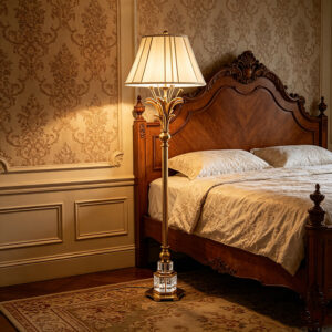 Classic Brass & Crystal Floor Lamp With Fabric Shade