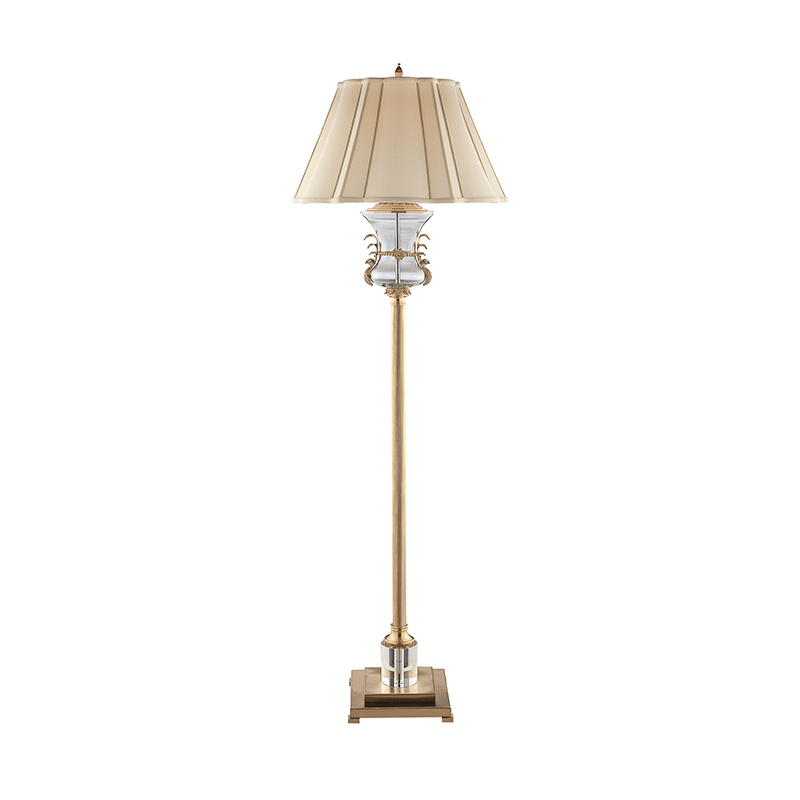 Traditional Brass Floor Lamp With Crystal Glass & Fabric Shade - Image 7