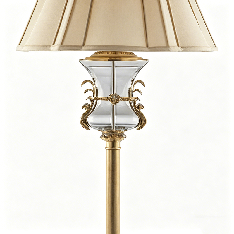 Traditional Brass Floor Lamp With Crystal Glass & Fabric Shade - Image 6