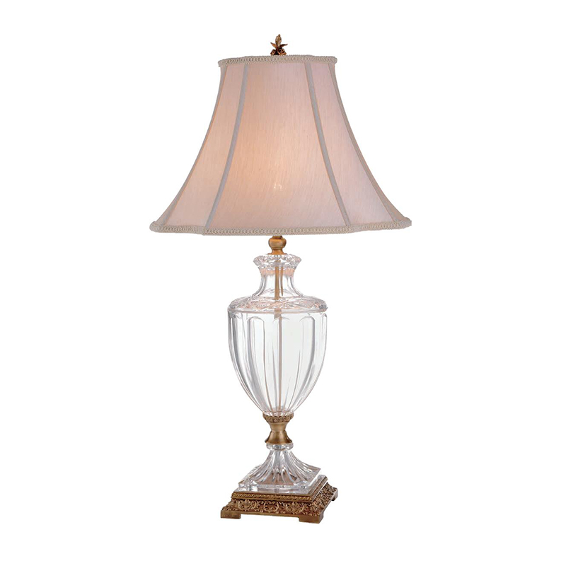 Elegant Traditional Gold Brass And Clear Glass Table Lamp With Fabric Shade - Image 3