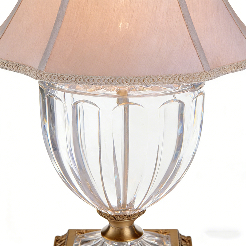 Elegant Traditional Gold Brass And Clear Glass Table Lamp With Fabric Shade - Image 2