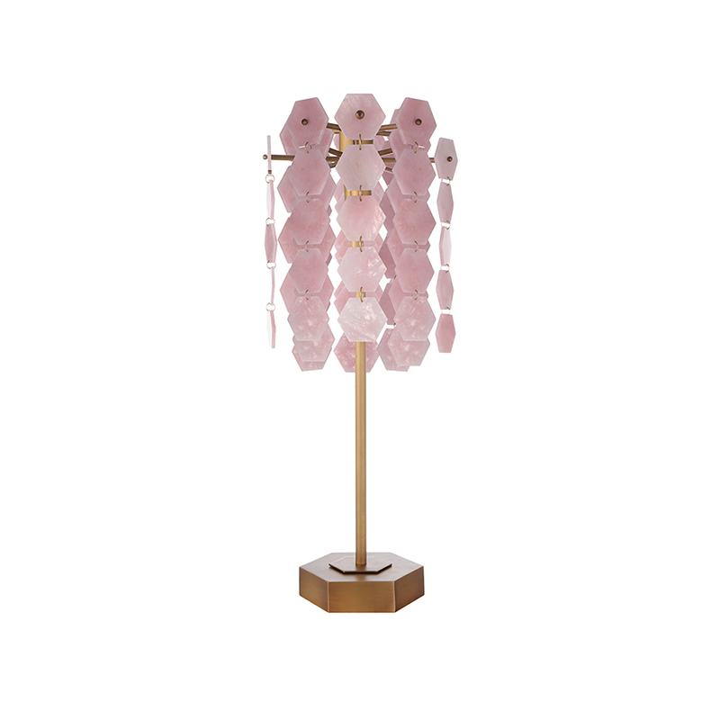 Modern Glam Brass And Rose Quartz Table Lamp With Cascading Crystal Shade - Image 3