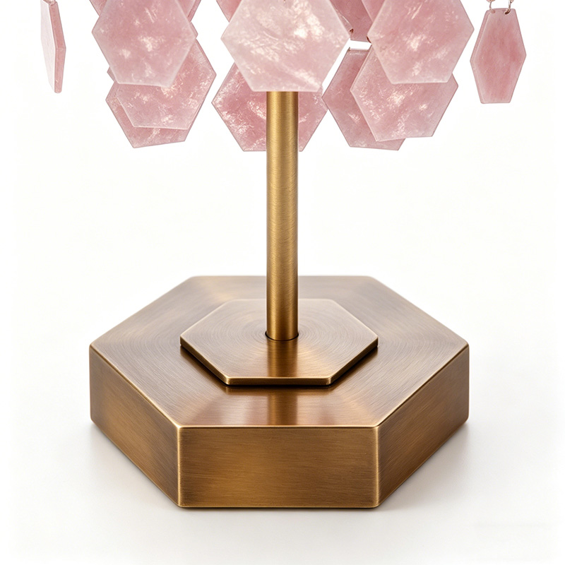 Modern Glam Brass And Rose Quartz Table Lamp With Cascading Crystal Shade - Image 2