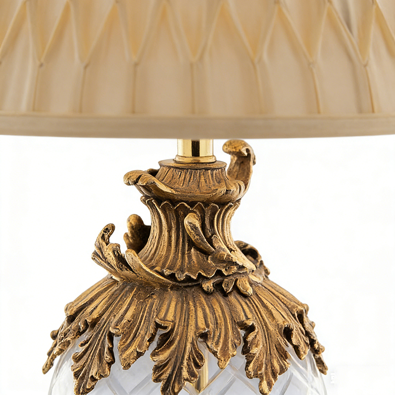 Elegant Traditional Gold Brass And Clear Glass Table Lamp With Fabric Shade - Image 5