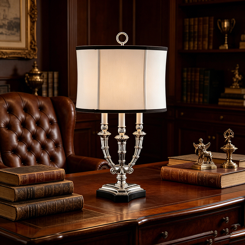 Regal French Country Brass And Marble Table Lamp With Drum Fabric Shade - Image 4