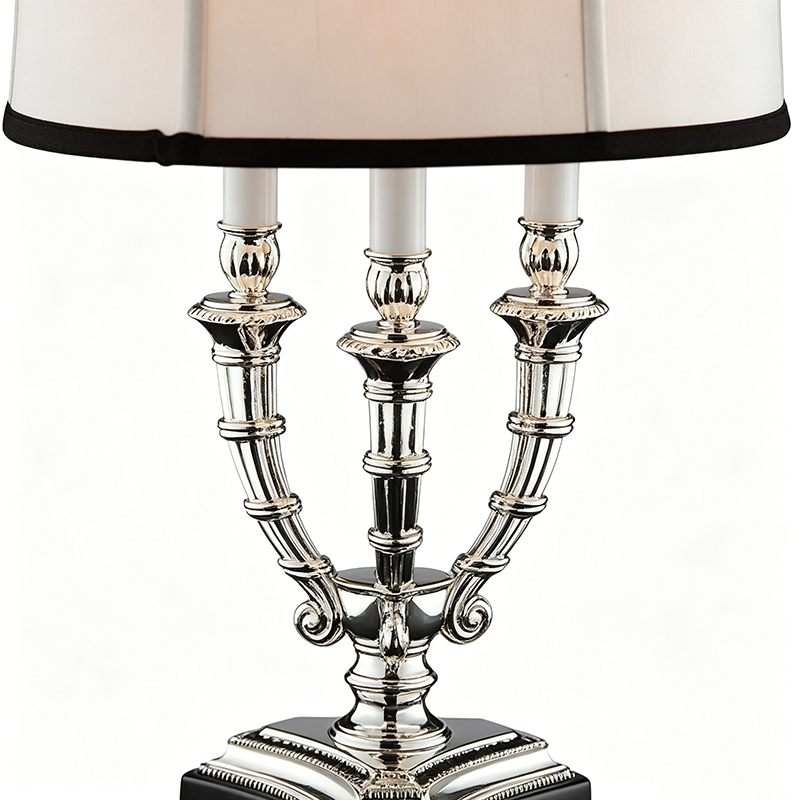 Regal French Country Brass And Marble Table Lamp With Drum Fabric Shade - Image 5