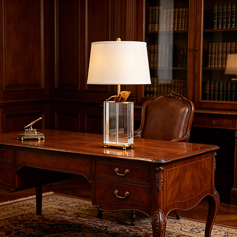 Modern Luxury Brass And Crystal Table Lamp With Pleated Fabric Shade