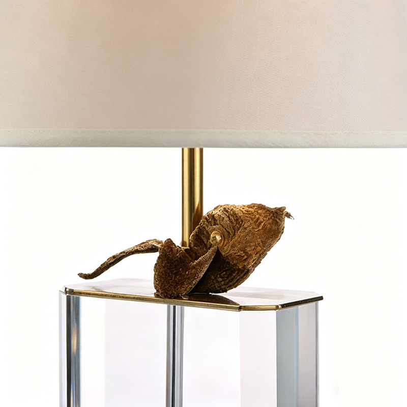 Modern Luxury Brass And Crystal Table Lamp With Pleated Fabric Shade - Image 2