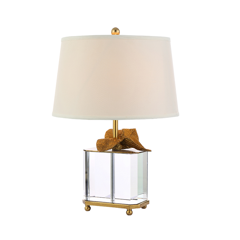 Modern Luxury Brass And Crystal Table Lamp With Pleated Fabric Shade - Image 6