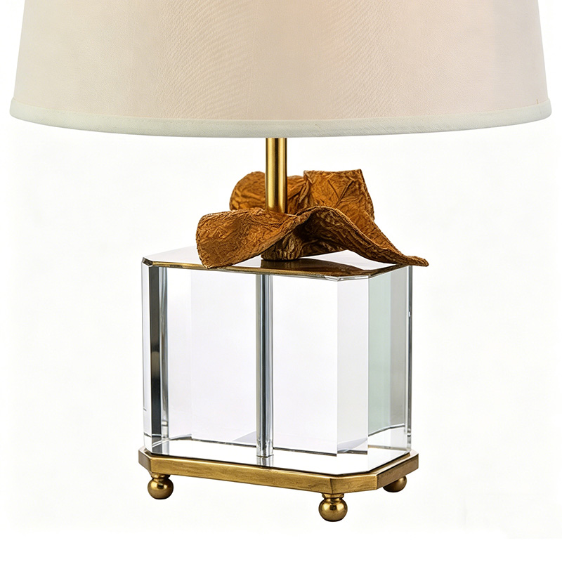 Modern Luxury Brass And Crystal Table Lamp With Pleated Fabric Shade - Image 5