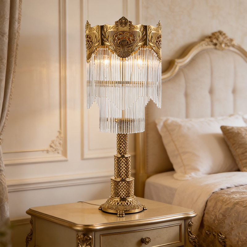 Art Deco Style Gold Brass And Glass Rod Table Lamp