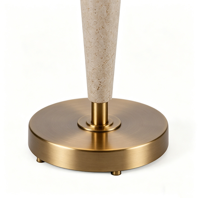 Contemporary Travertine & Iron Table Lamp With Fabric Shade - Image 2