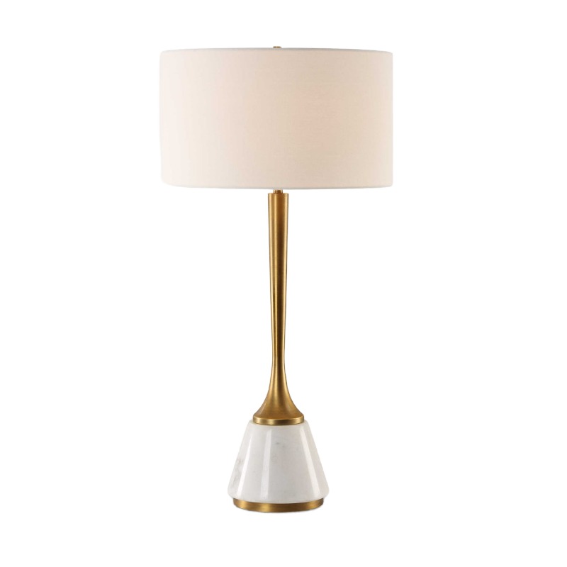 Modern Luxe Iron & Marble Table Lamp With Fabric Shade - Image 4
