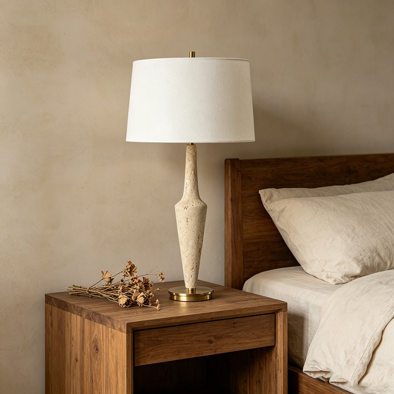 Modern Luxe Iron & Marble Table Lamp With Fabric Shade - Image 6