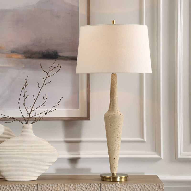 Modern Luxe Iron & Marble Table Lamp With Fabric Shade - Image 5