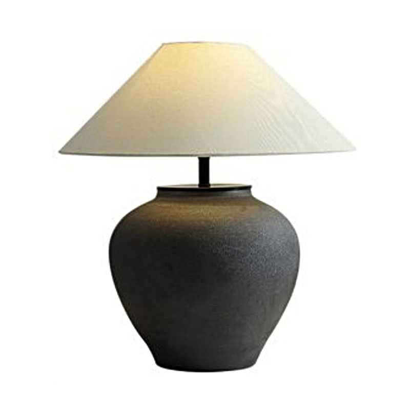 Wabi-Sabi Textured Black Ceramic Desk Lamp With Linen Shade And Metal Accents - Image 5