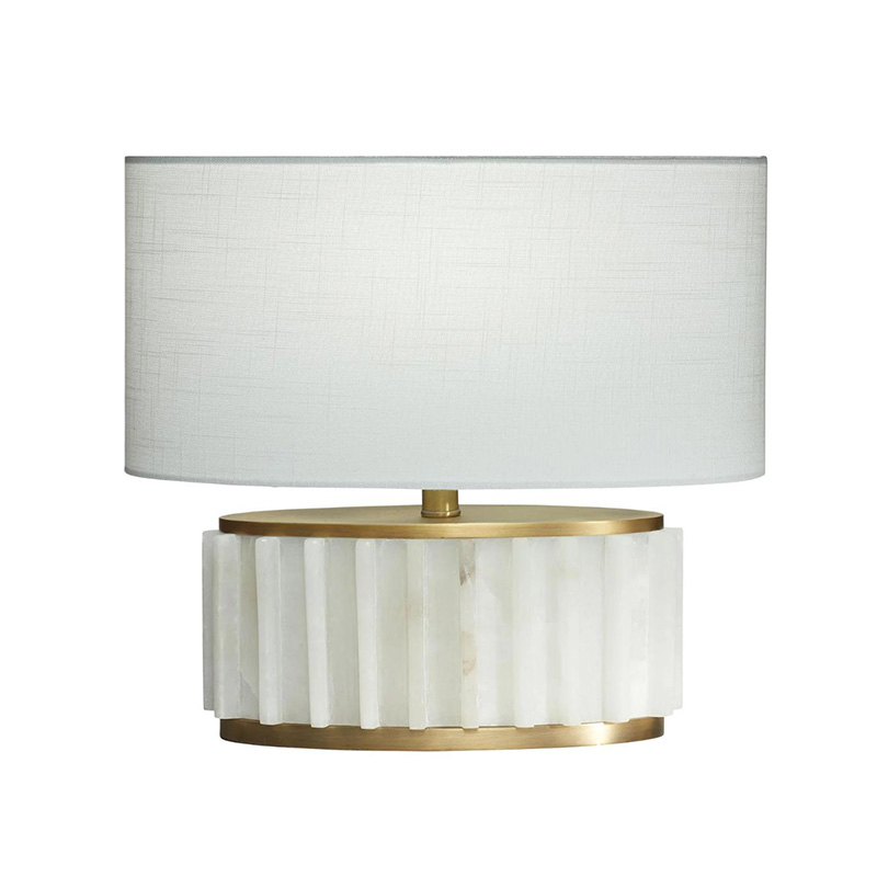 Luxury Art Deco Brass & Marble Table Lamp With Fabric Shade - Image 3